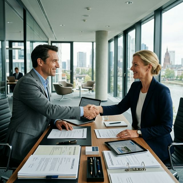 Verhandlung und Handschlag bei einem Immobiliengeschäft