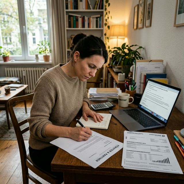 Thermostat und Energiesparsymbole in einem modernen Wohnzimmer