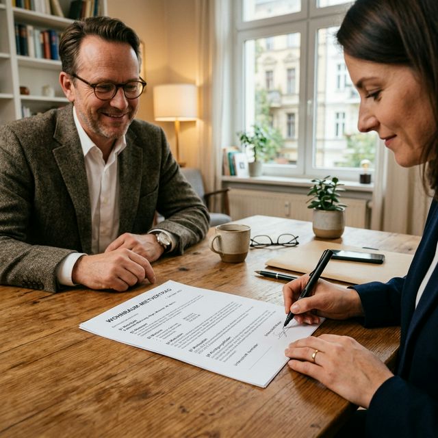 Mietvertrag mit Staffelmietklausel und Kalender auf dem Schreibtisch